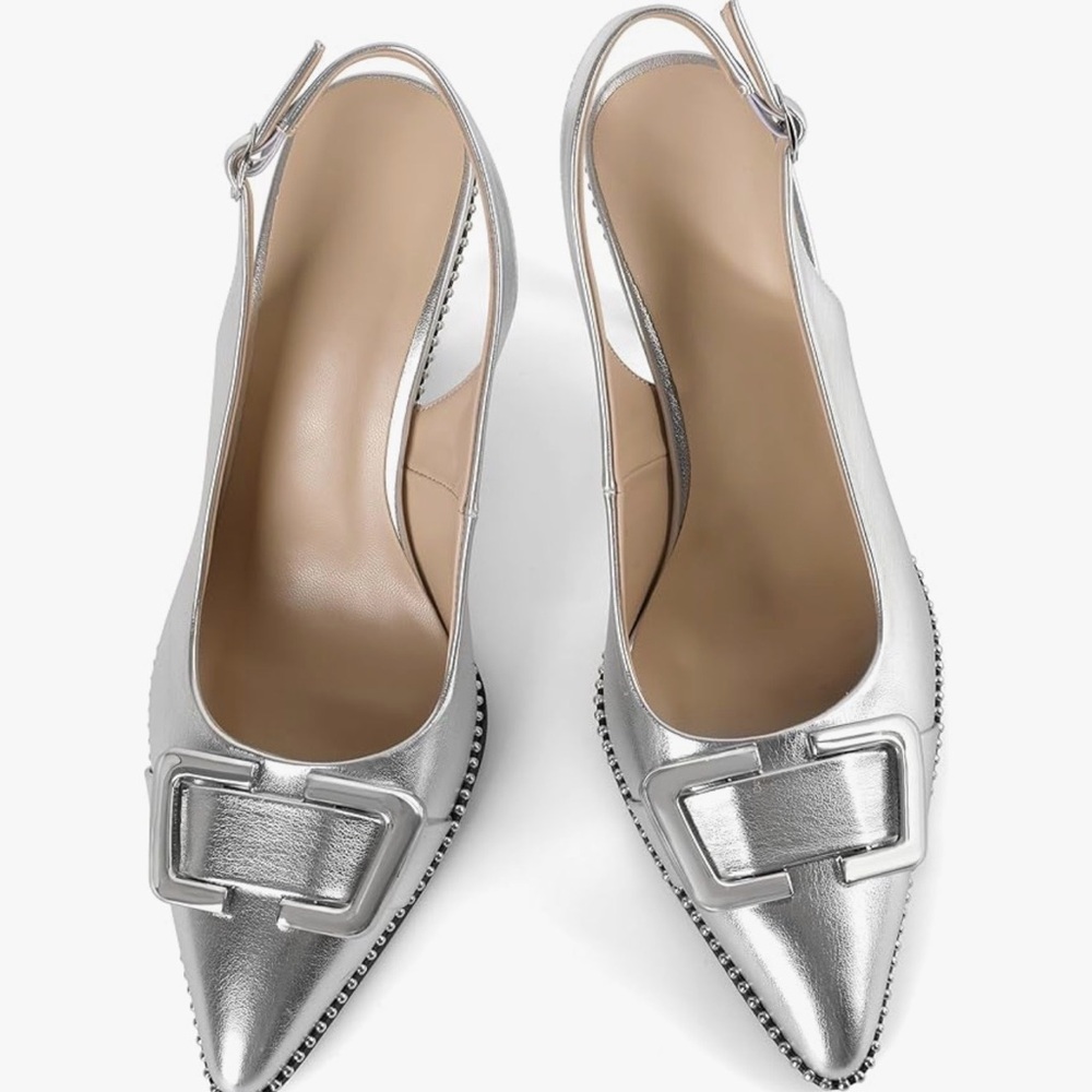 SAMMITOP Womens Slingback Stiletto High Heels Closed Pointed Toe Pumps Sz 9 - Picture 4 of 7